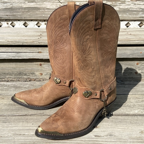 Masterson Boot Co Brown Leather Deertan Chain J Toe Western Boots Women's Size 6 - Picture 13 of 14